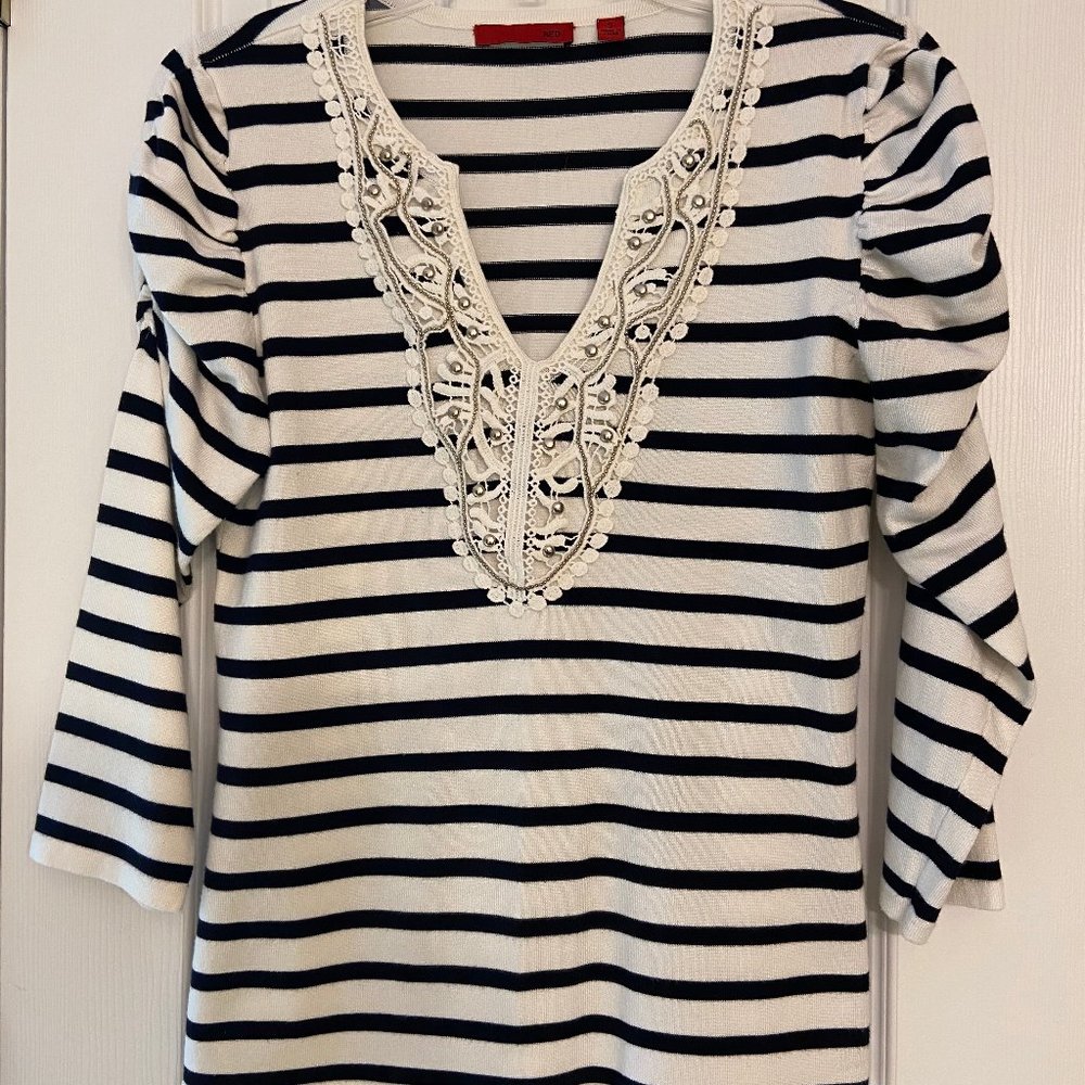 Black & White embellished puffy sleeve sweater